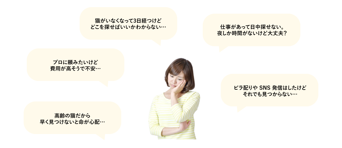 猫がいなくなって不安な飼い主様のお悩み一覧
